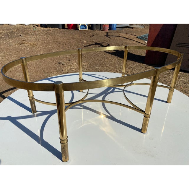 Vintage Mid Century Cocktail Labarge Style Brass and Glass Oval Coffee Table For Sale - Image 13 of 17