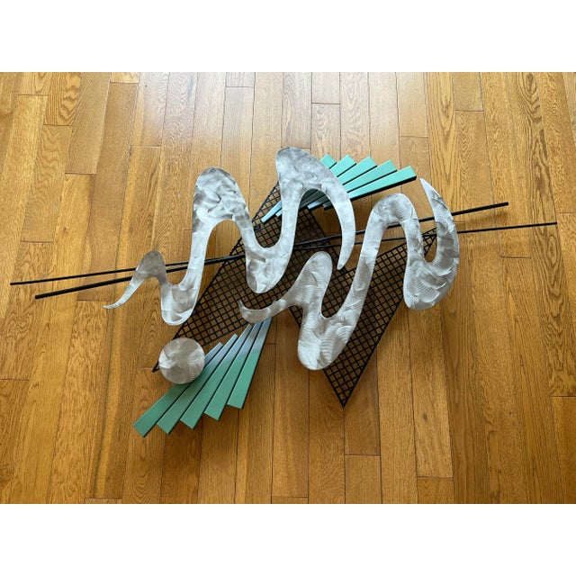 1990s Memphis Style Green Geometric Metallic Wall Art For Sale In New York - Image 6 of 6