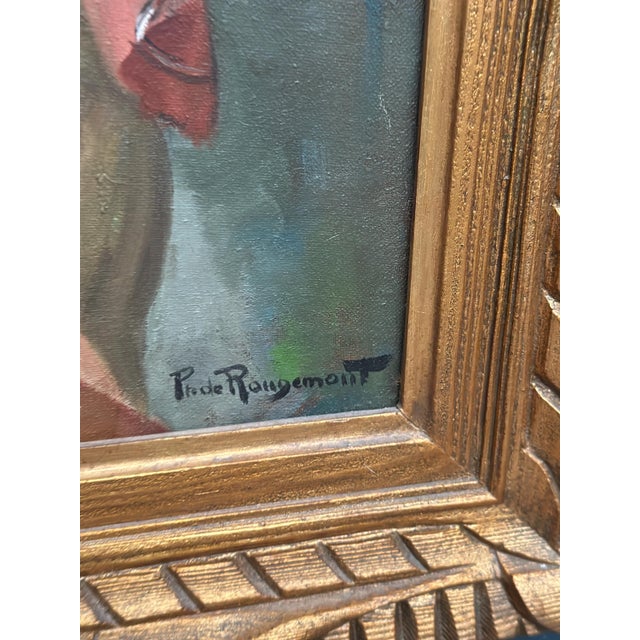 Original French Oil on Canvas – “Woman and Clown” by Philippe de Rougemont – Signed – 82 × 70 cm (32.3" × 27.6") A...