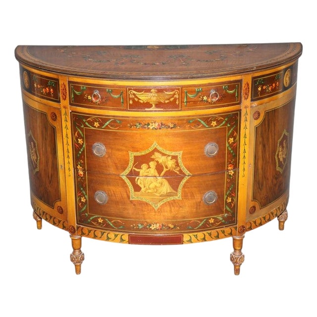 1930's Adams Style Paint Decorated Demilune Commode For Sale