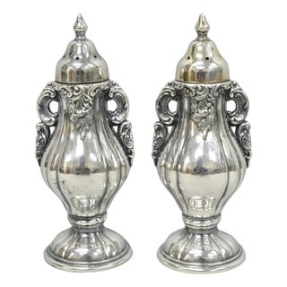 Vintage Wallace Baroque Ornate Silver Plated Salt & Pepper Shakers - A Pair For Sale
