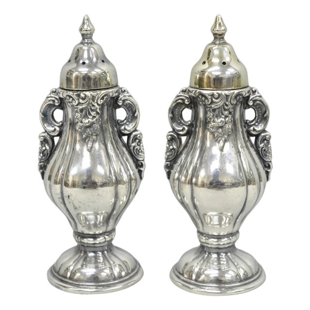 Vintage Wallace Baroque Ornate Silver Plated Salt & Pepper Shakers - A Pair For Sale