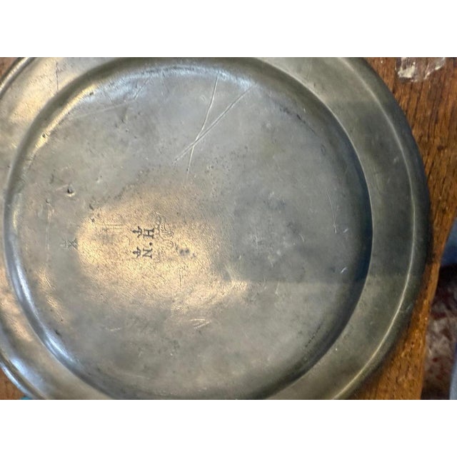 Metal Antique Pewter Chargers Embossed with Crown Over D, Set of 5 For Sale - Image 7 of 9