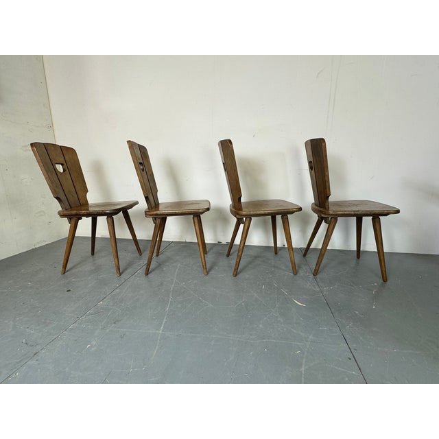 Mid-Century Modern Vintage Brutalist Oak Dining Chairs, 1960s, Set of 4 For Sale - Image 3 of 9