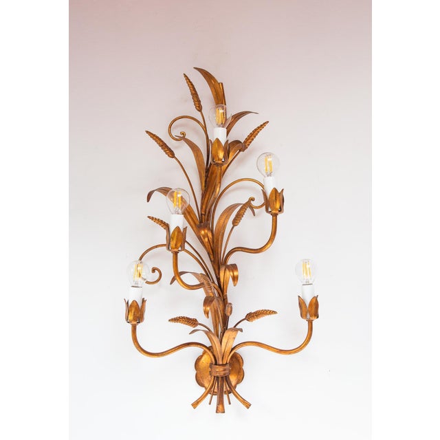 Large Italian Gilt Metal Ear of Wheat Wall Sconce, 1970s For Sale - Image 6 of 6