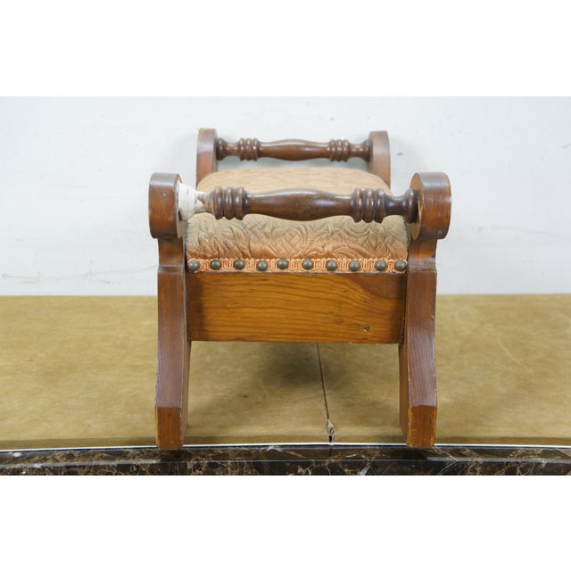 Antique Early American Pine Upholstered Needlepoint Foot Stool Ottoman Rest 11" For Sale - Image 4 of 14