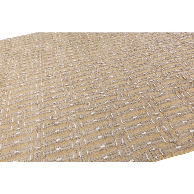 2010s 10 X 14 Contemporary Soumak Tan Wool and Jute Rug Handmade Geometric For Sale - Image 5 of 11