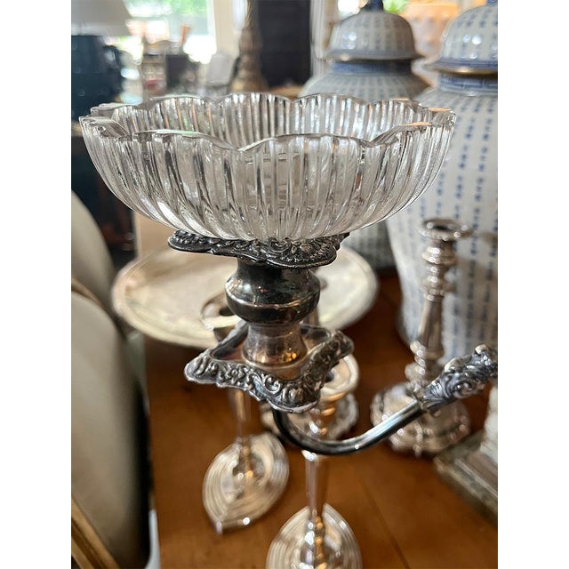 French Silver Plated Candlestick With Glass Bobeches For Sale - Image 3 of 3