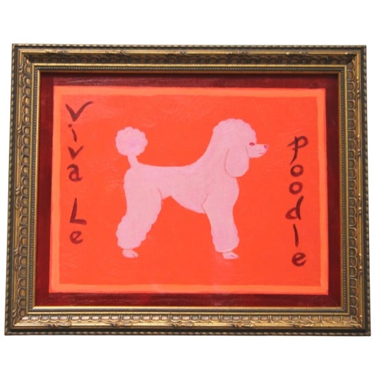 Dog Poodle Minimalism Abstract Pink Orange Burgundy Original Oil Painting by Cleo Plowden For Sale