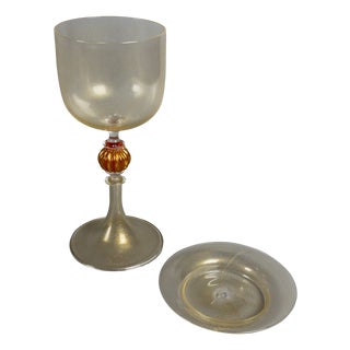 Submerged Gilded Sacred Chalice and Saucer in Murano Glass from Seguso Vetri D'Arte, 1970s, Set of 2 For Sale