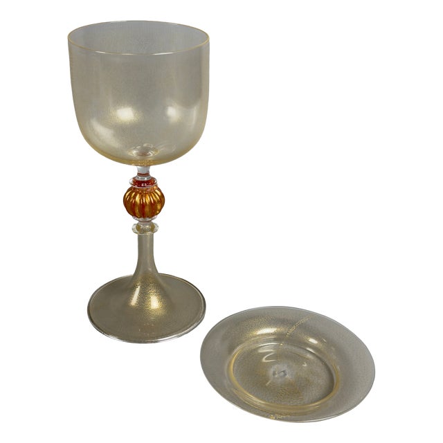 Submerged Gilded Sacred Chalice and Saucer in Murano Glass from Seguso Vetri D'Arte, 1970s, Set of 2 For Sale