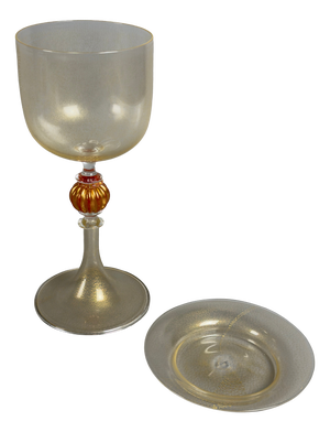 Submerged Gilded Sacred Chalice and Saucer in Murano Glass from Seguso Vetri D'Arte, 1970s, Set of 2