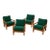 Vintage Solid Wood Lounge Chairs – Set of Four With Emerald Green Velvet Cushions & Original Casters For Sale