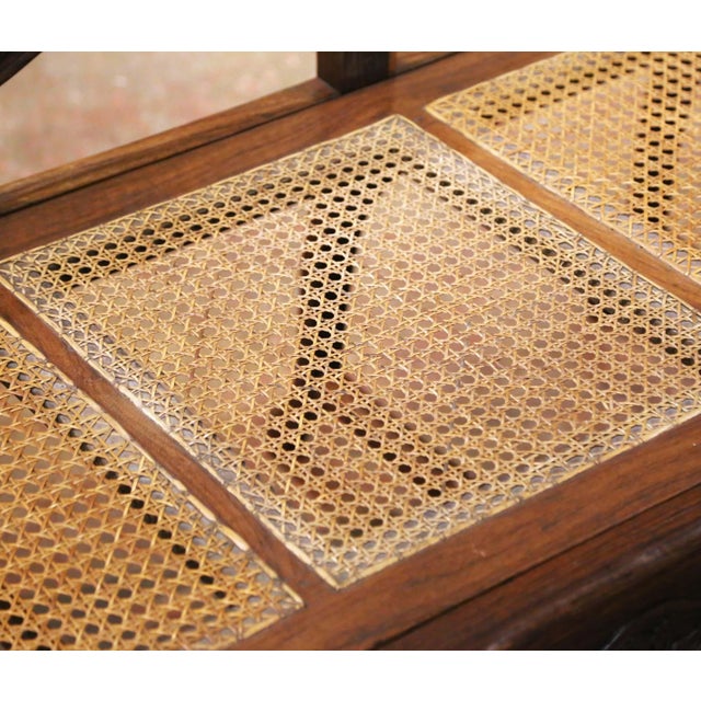 19th Century French Louis XV Carved Oak Five-Seat Caned Settee For Sale - Image 4 of 12