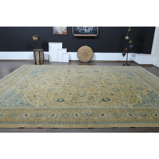 1970s Vintage Persian Handmade Wool Cotton Orange Oversize Area Rug For Sale - Image 9 of 10
