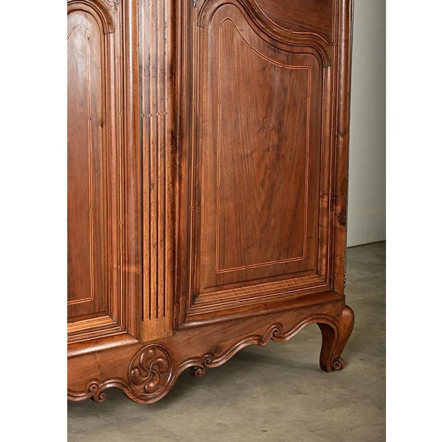 Wood French 18th Century Louis XV Solid Walnut & Inlay Armoire For Sale - Image 7 of 12