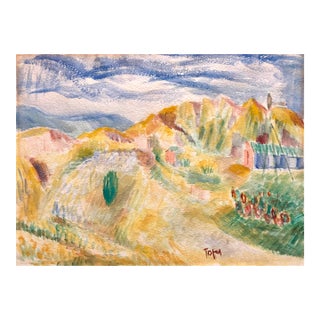 Jennings TofelExpressionist Watercolor Landscape Painting Jewish Modernist For Sale