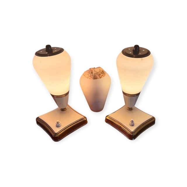Mid-Century Modern Mid-Century Modern Bedside Lamps in Opal Glass and Brass, Germany, 1950s, Set of 3 For Sale - Image 3 of 4
