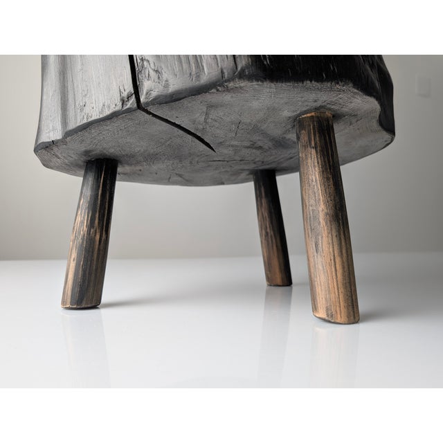 Wabi-Sabi Stool in Black Ebonized Wood with Butterfly Joints, 1990s For Sale - Image 14 of 15