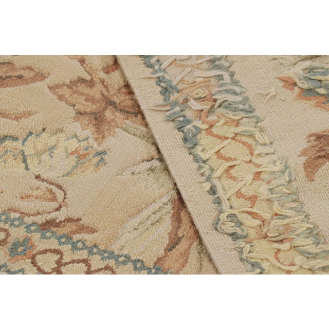 Textile Rug & Kilim’s Aubusson Style Rug in Beige-Brown With Blue and Pink Florals For Sale - Image 7 of 7