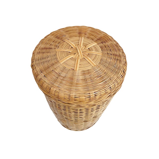Woven Wicker Lidded Small Hamper For Sale - Image 4 of 7