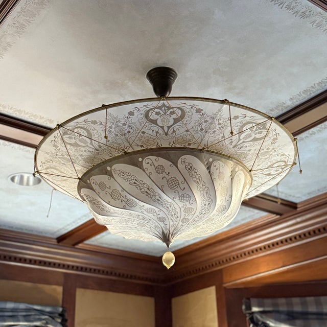 Tan Fortuny Two Tier Scudo Chandelier For Sale - Image 8 of 10