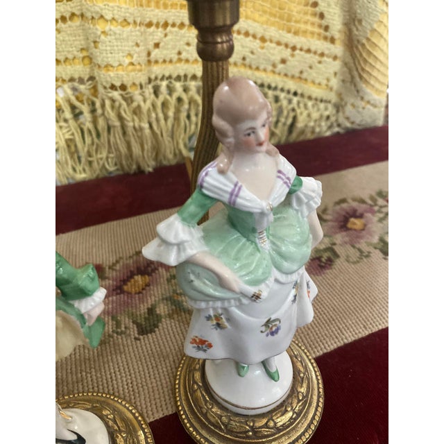 Pair of Vintage Porcelain Figurine Lamps – Rococo Style – Lady & Gentleman – 12” For Sale - Image 13 of 16
