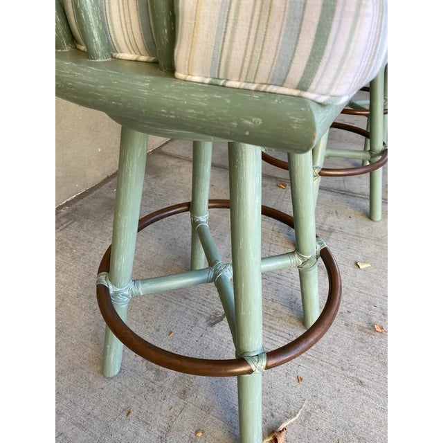 1990s McGuire Green Swivel Bar Stools - Set of 3 For Sale - Image 5 of 6