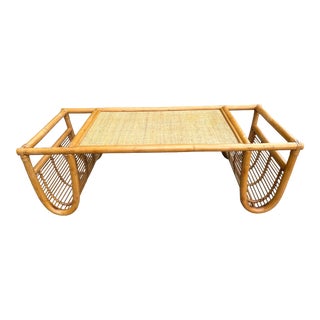 Rattan Bamboo Bed Tray With Two Large Side Pockets For Sale