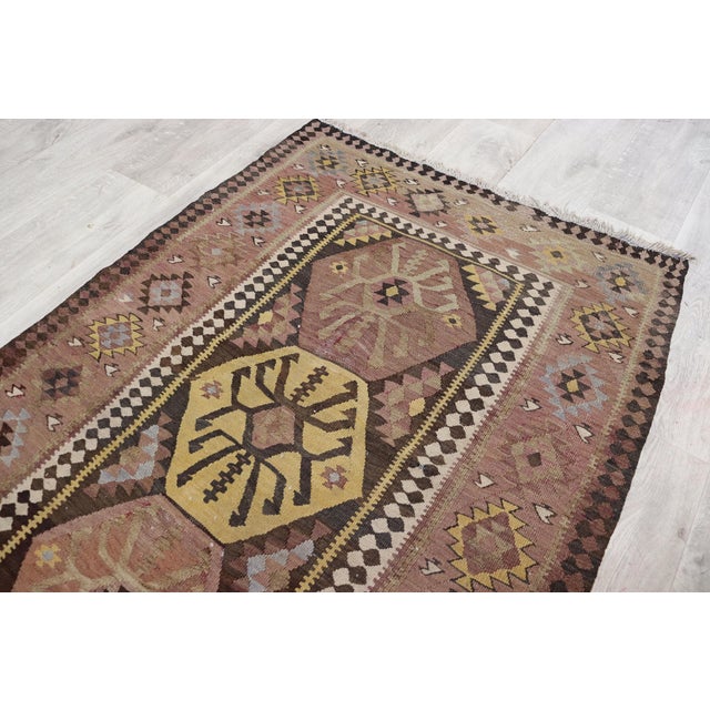 Brown Vintage Caucasian Kilim Rug, 1920s For Sale - Image 8 of 15