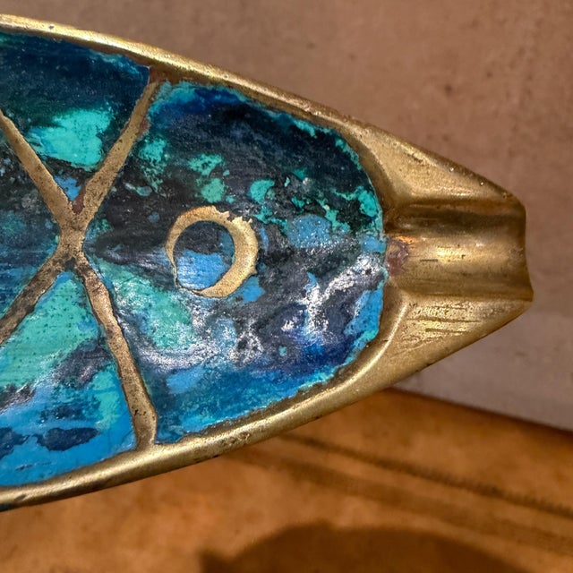 Gemstone Mid-Century Mexican Modern Brass Fish Ashtray Dish Catch All by Pepe Mendoza For Sale - Image 7 of 11