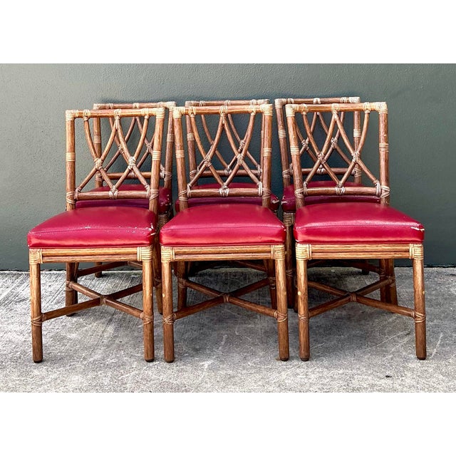 Vintage McGuire Rattan Cross Hatch Dining Chairs - Set of 6 For Sale - Image 12 of 12