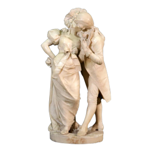 Signed Cesare Lapini of Florence Italy Carved Alabaster Sculpture Kissing Lovers