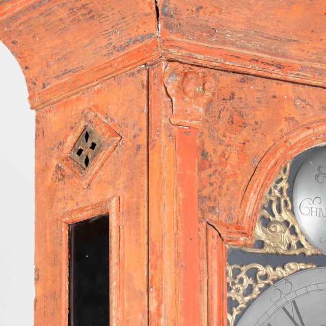Early 19th Century Original Hand Painted Tall Swedish Grandfather Clock For Sale - Image 6 of 14