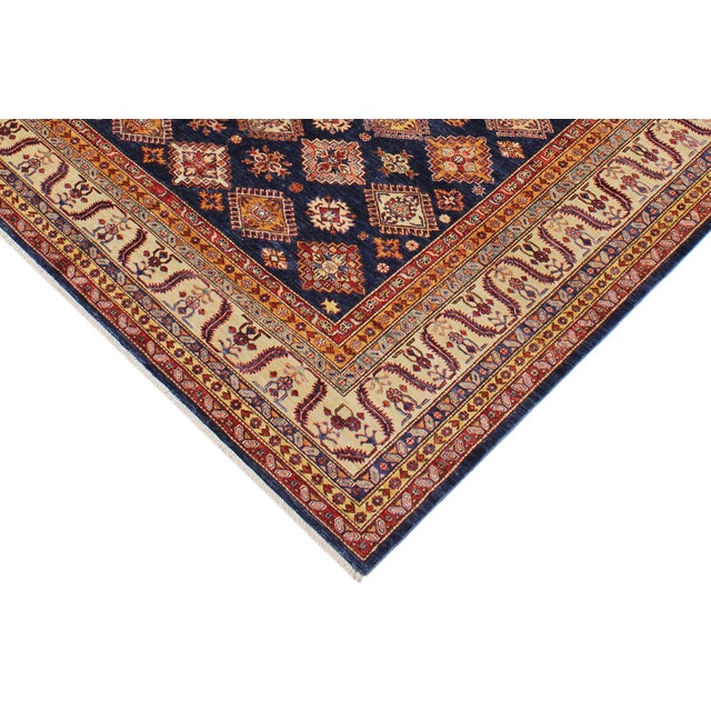Rustic Rustic Super Kazak Blue/Beige Wool Rug - 8'10'' X 12'0'' For Sale - Image 3 of 10