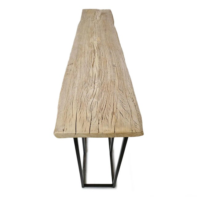 Vintage Farmhouse Raw Plank & Iron Console Table For Sale - Image 4 of 7