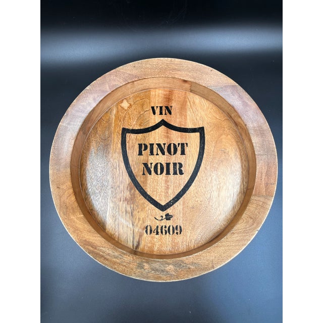 This discontinued Ballard Designs Wine Barrel plaque is stenciled with 'Pinot Noir' and a crest and has routed plank...