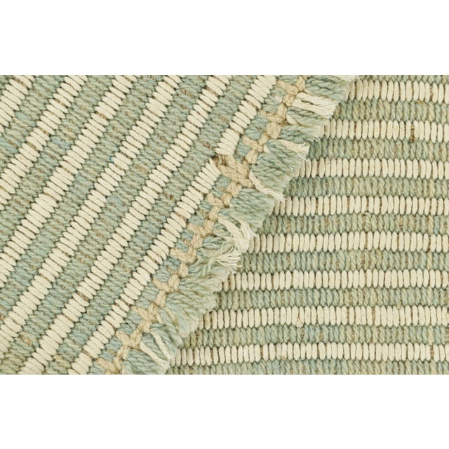 Textile Rug & Kilim’s Contemporary Kilim in Ivory White and Blue Textural Stripes For Sale - Image 7 of 7