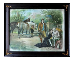 Vintage Framed Chromolithograph Depicting a Farewell Scene