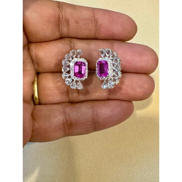 2.5 Ct Pink Emerald Cut Pink Sapphire & 2.8 Ct Diamond 18 Kt White Gold Ring S6 For Sale In New York - Image 6 of 18