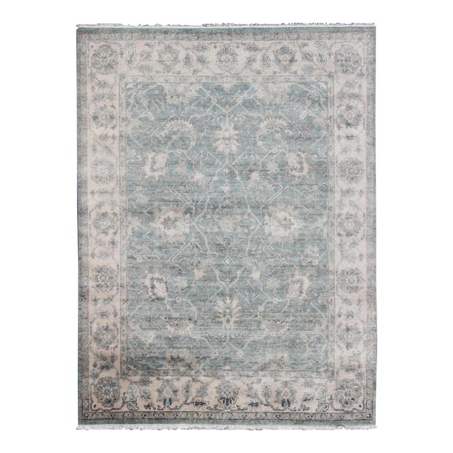 Turkish Oushak in Seafoam Green, Ivory and Light Brown - 8'0 X 10'0 For Sale