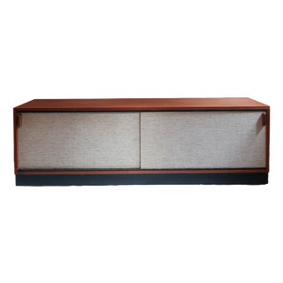 Low Teak Sideboard with Sliding Canvas Doors, 1960s For Sale