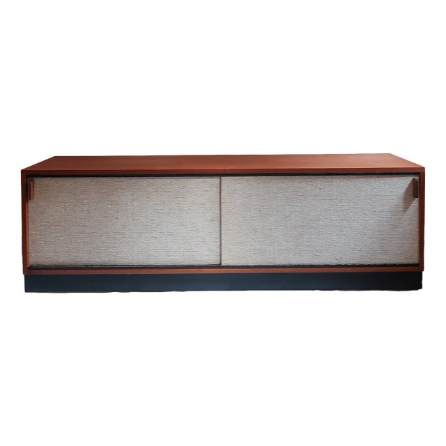 Low Teak Sideboard with Sliding Canvas Doors, 1960s For Sale