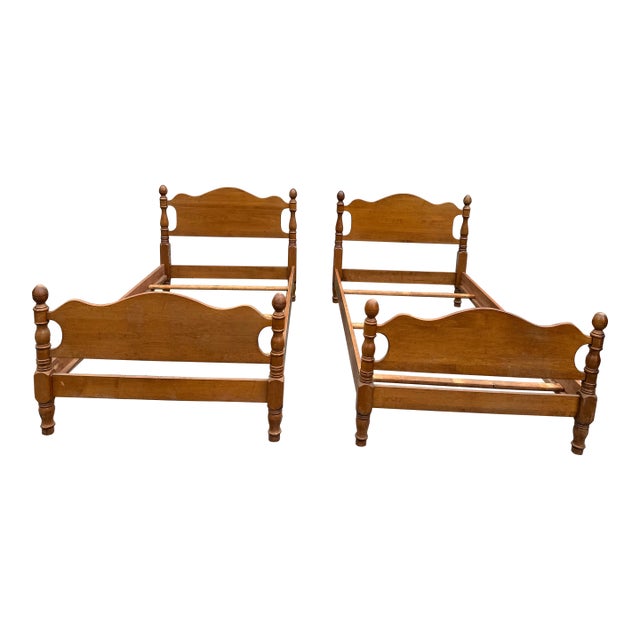 Antique / Vintage Randolph House Solid Maple Twin Bed Frames (Two) Circa 1950s For Sale