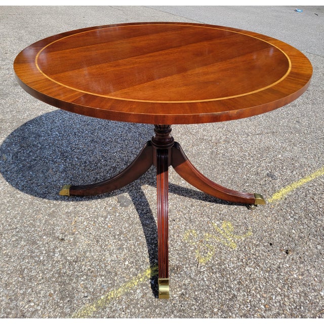 Councill Furniture Councill Furniture Round Banded Mahogany Conference Table For Sale - Image 4 of 14