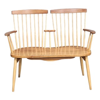 Late 20th Century Windsor Bench Solid Cherry Bench Bench Made by w.a. Mitchell Temple, Maine For Sale