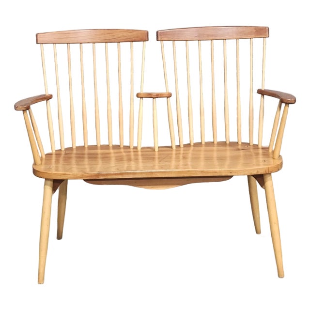 Late 20th Century Windsor Bench Solid Cherry Bench Bench Made by w.a. Mitchell Temple, Maine For Sale