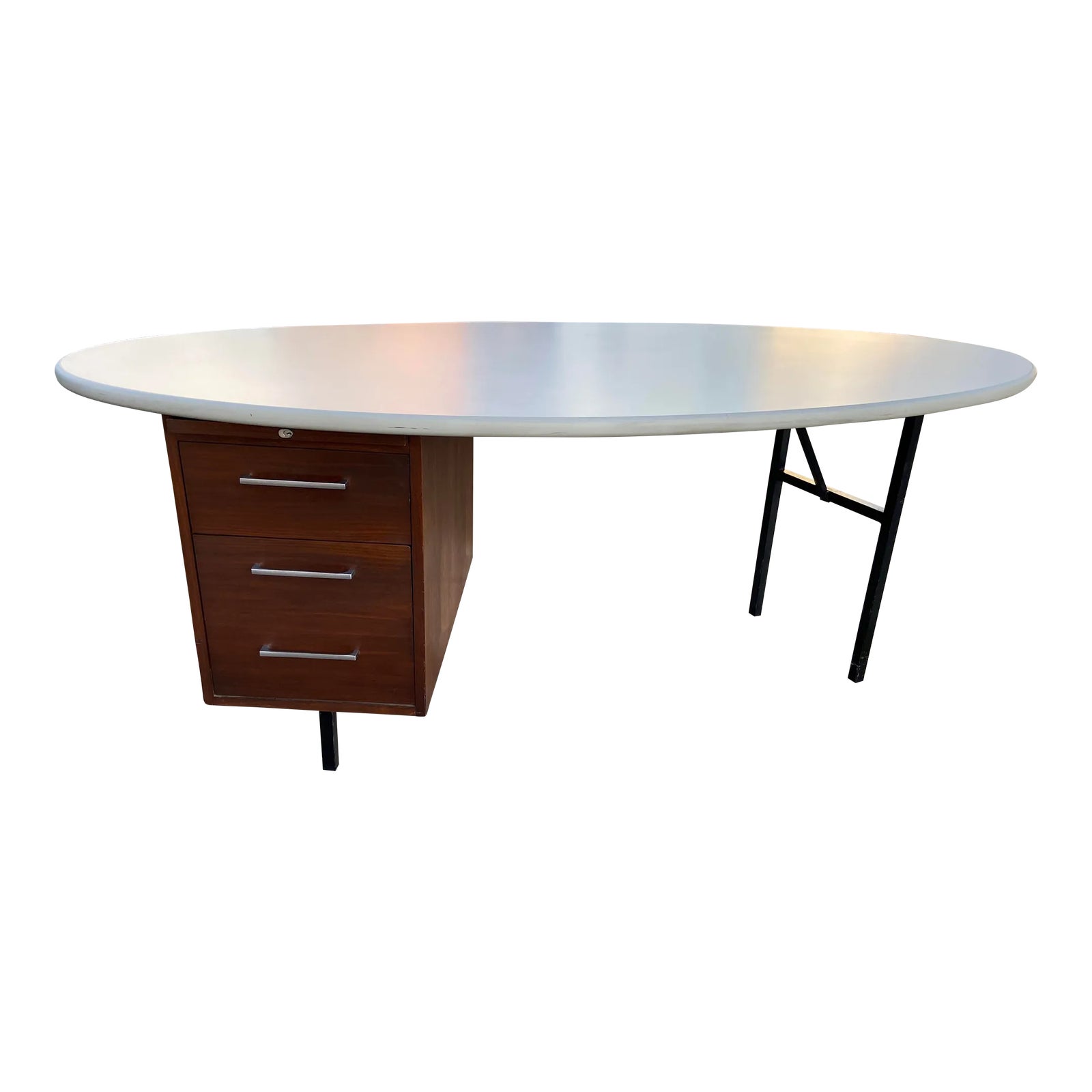 1970s Vintage Mid Century Modern Oval Executive Desk Chairish