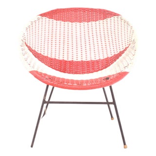 Mid-Century Woven Wicker & Plastic Bucket Chair, 1950s For Sale