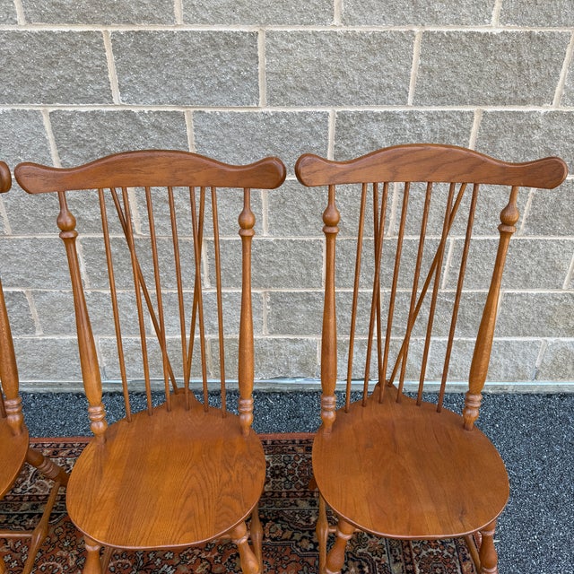 1990s Keller Furniture Traditional Solid Oak Nantucket Windsor Dining Chairs - Set of 6 For Sale - Image 12 of 16
